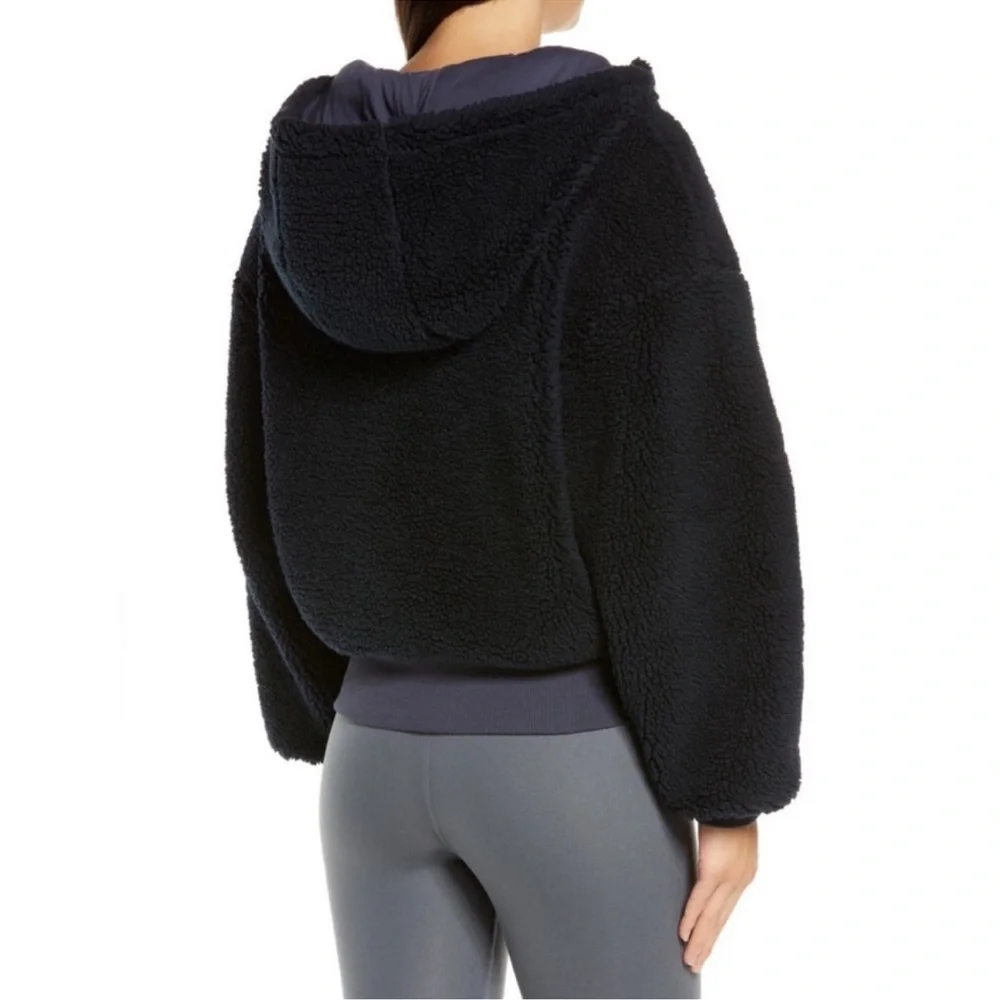 Alo Streetside Quarter Zip Hooded Fleece Jacket Navy Blue XS